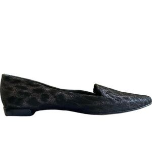Stuart Weitzman Italian Leather Metallic Black Leopard Print Pointed Toe Flats 8